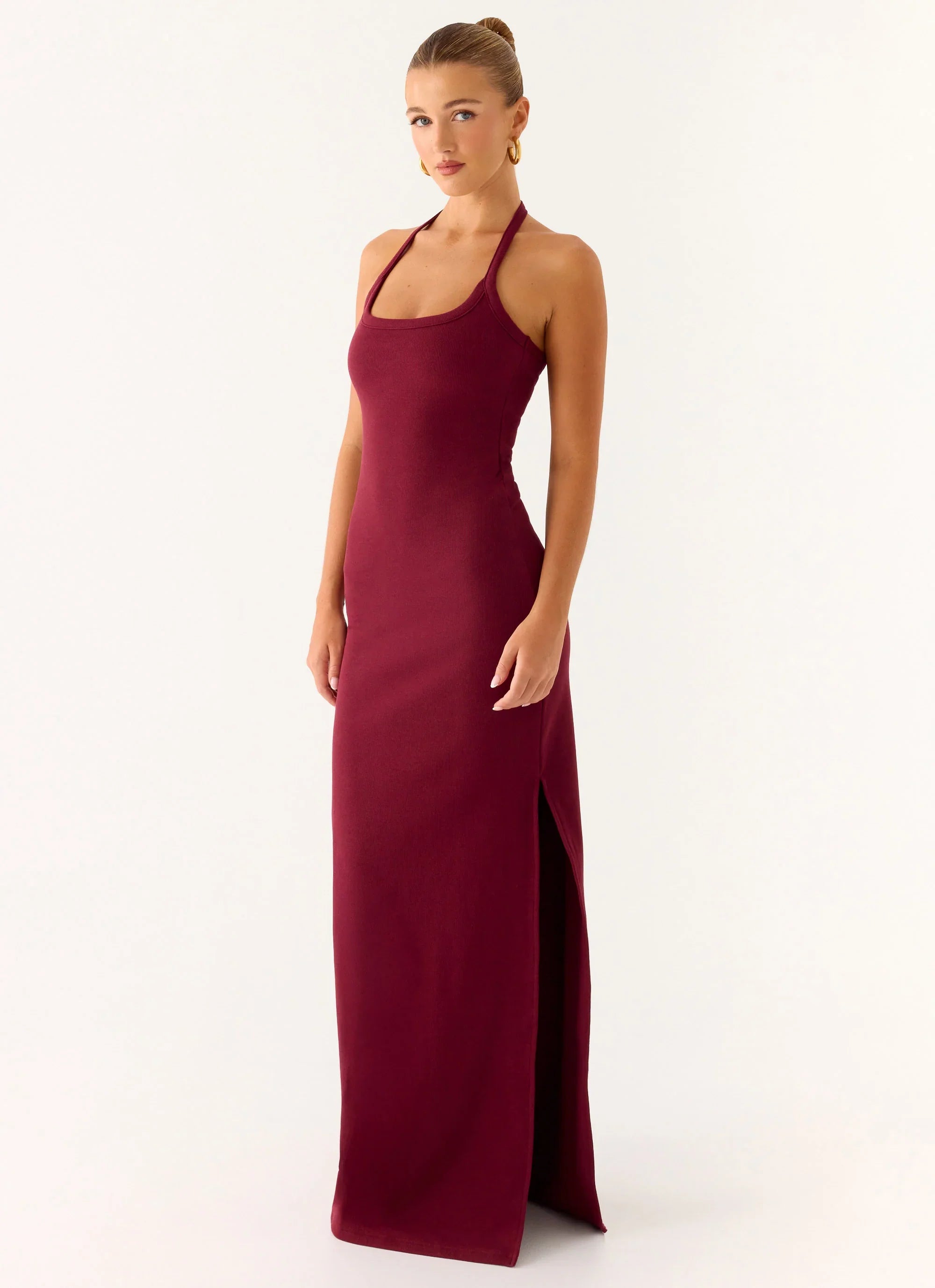 Kill This Love Ribbed Maxi Dress Dark Cherry