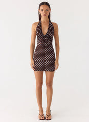 Ask You Twice Mini Dress Chocolate Blue Dot
