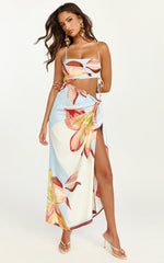 Robyn Maxi Dress Square Neck Side Ruched Cut Out Dress in Cornflower Blue