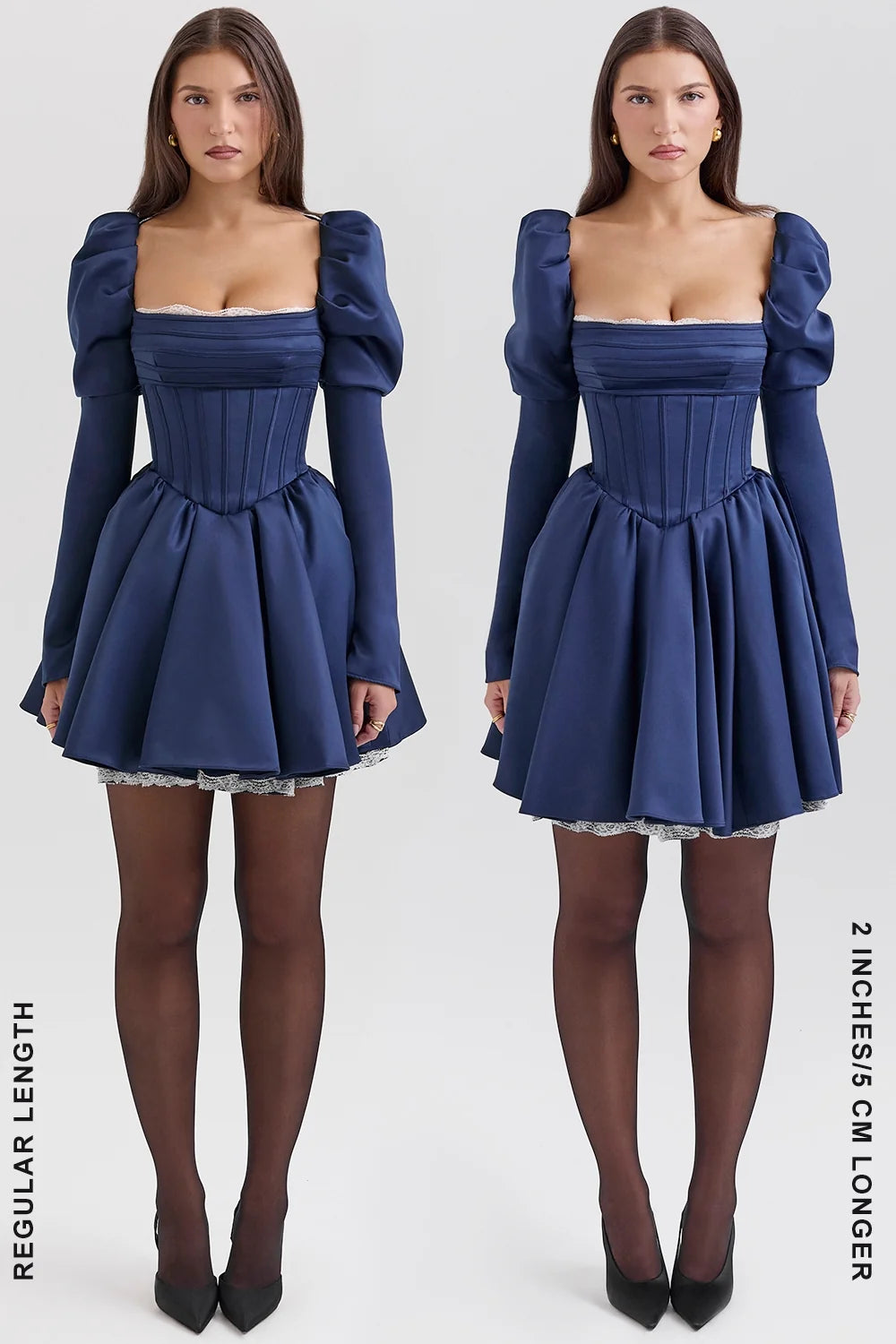 midnight satin puff sleeve mini dress sale