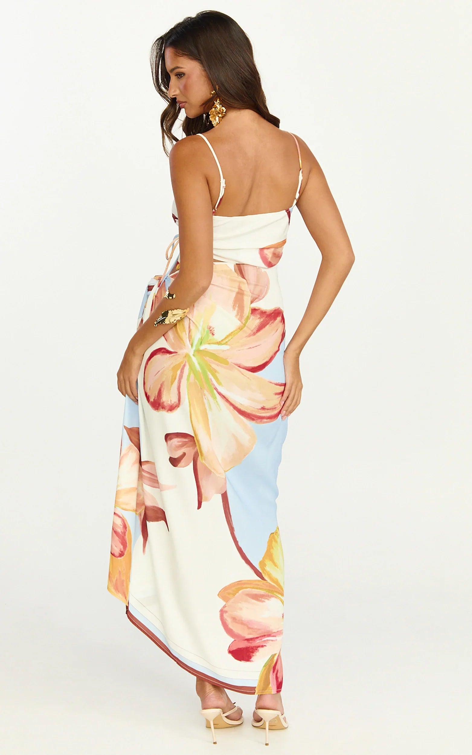 Robyn Maxi Dress Square Neck Side Ruched Cut Out Dress in Cornflower Blue