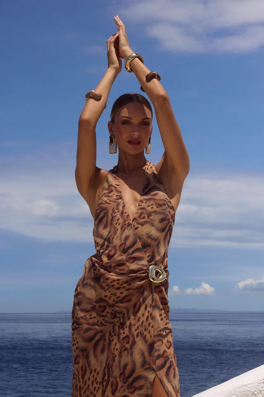 MABELLA HALTER MAXI DRESS MENDEZ BROWN