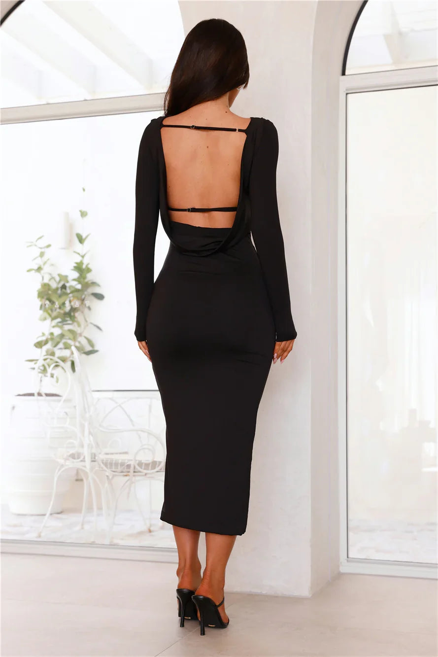 Simple Sophistication Long Sleeve Maxi Dress Black