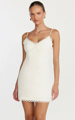 Loya Mini Dress Scallop Lace Trim Mini Dress in Off White