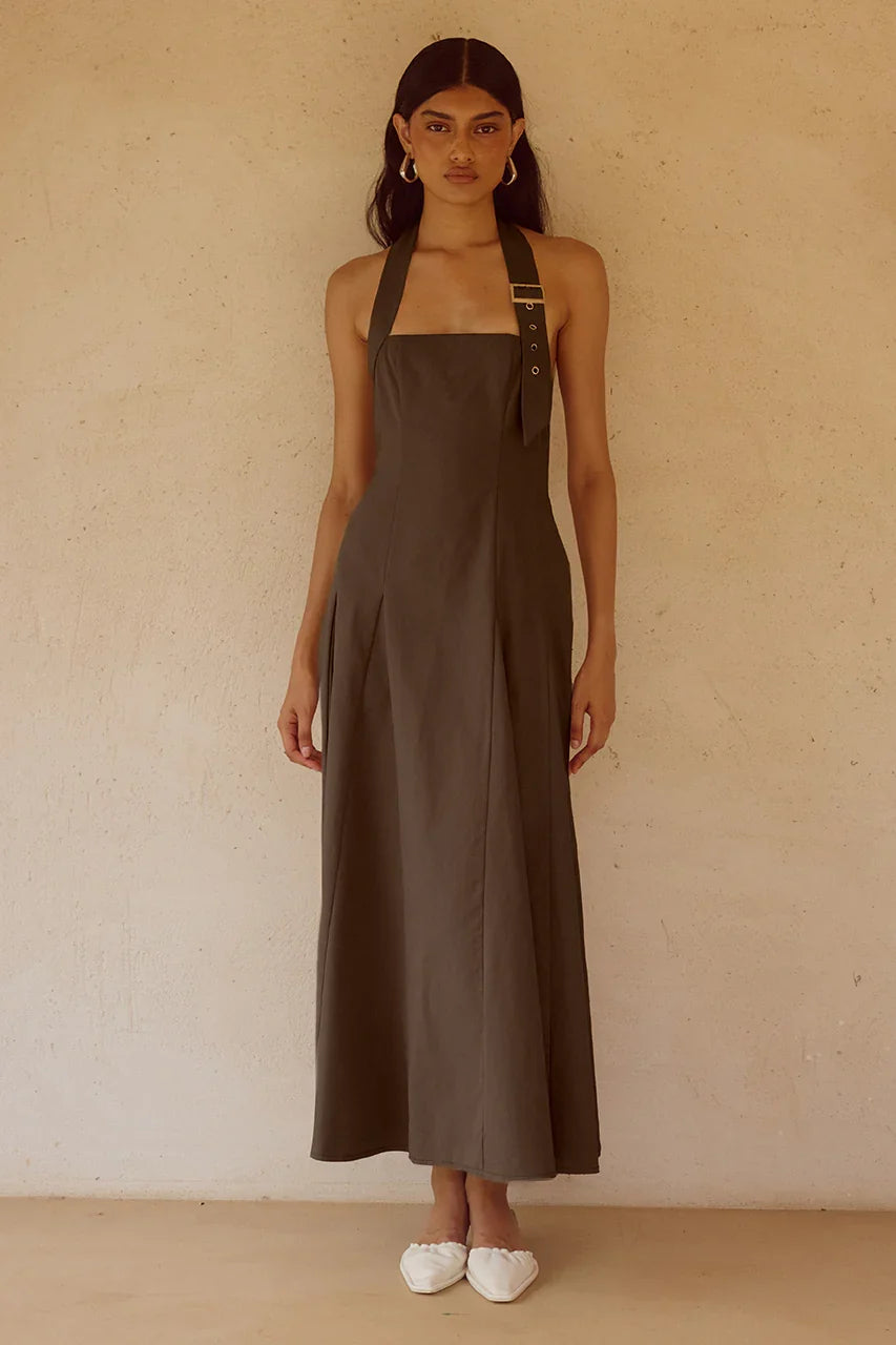 ASTRID HALTER MIDI DRESS CHOCOLATE