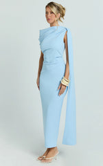 Visenta Midi Dress Asymmetrical Sleeve Dress in Blue