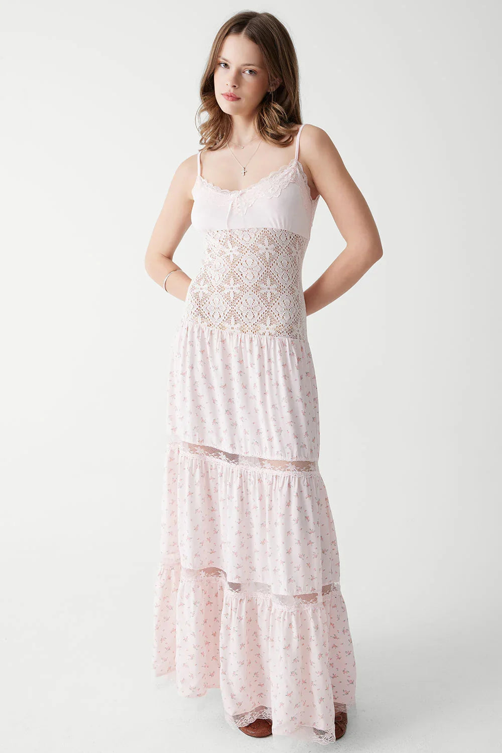 Vineyard Crochet Floral Maxi Dress Baby Bouquet Pink