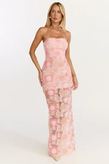 Lima Maxi Dress Strapless Floral Embellished Column Dress in Pink