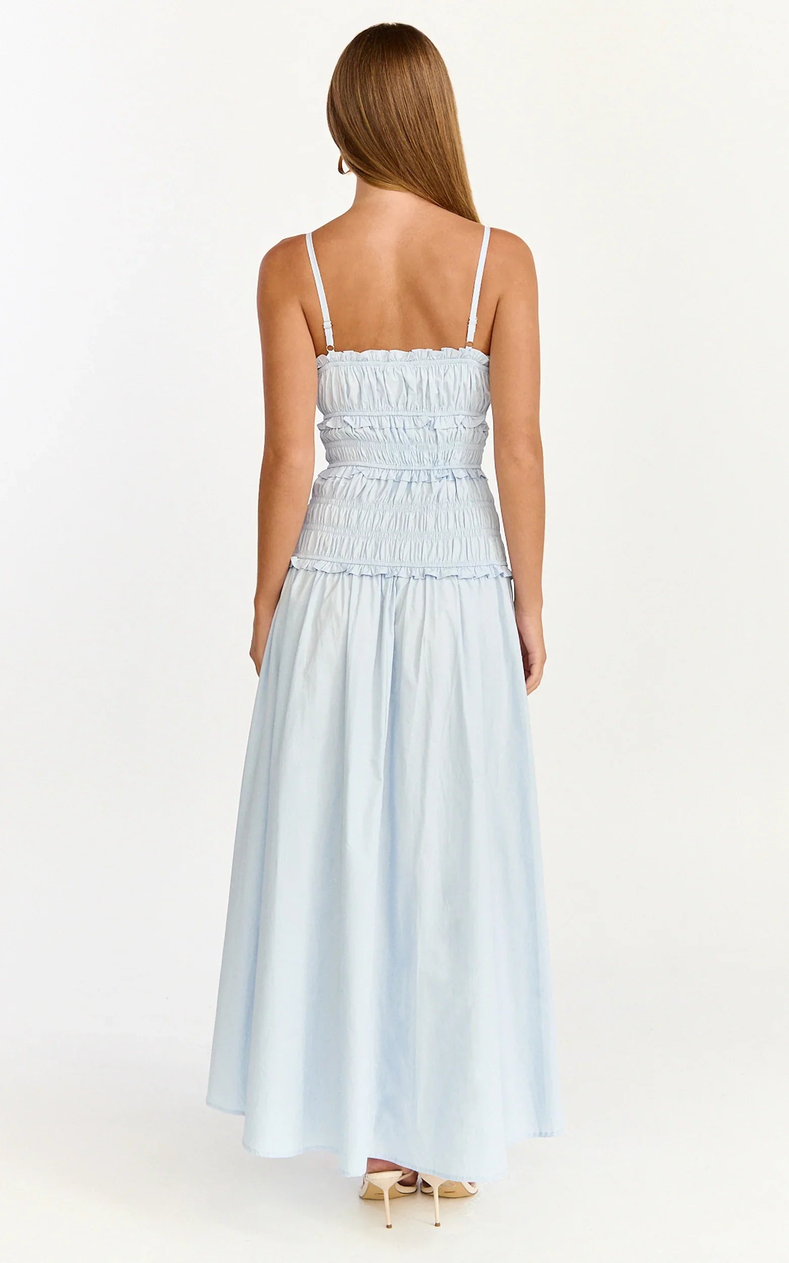 Cami Midi Dress Rushed Bodice Dress in Blue