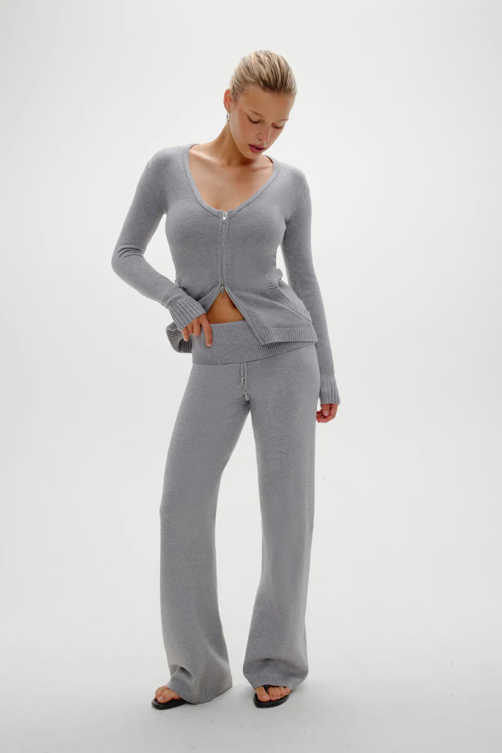 Sienna Zip Up Knit Sweater Cloud Cover