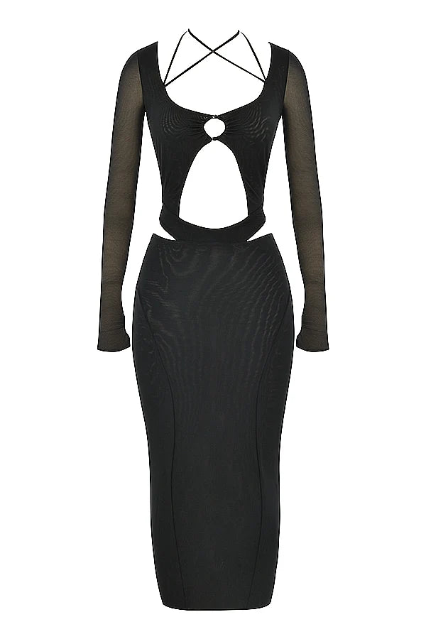 black cutout midi dress