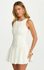 Cortez Mini Dress High Neck Button Down Dress in White