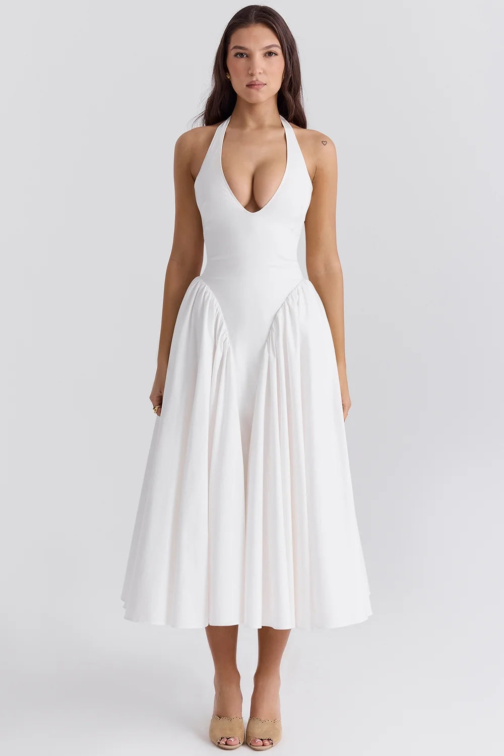 white cotton halter midi sundress