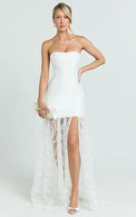 Alegra Maxi Dress Peplum Bodice Lace Skirt Dress in Ivory