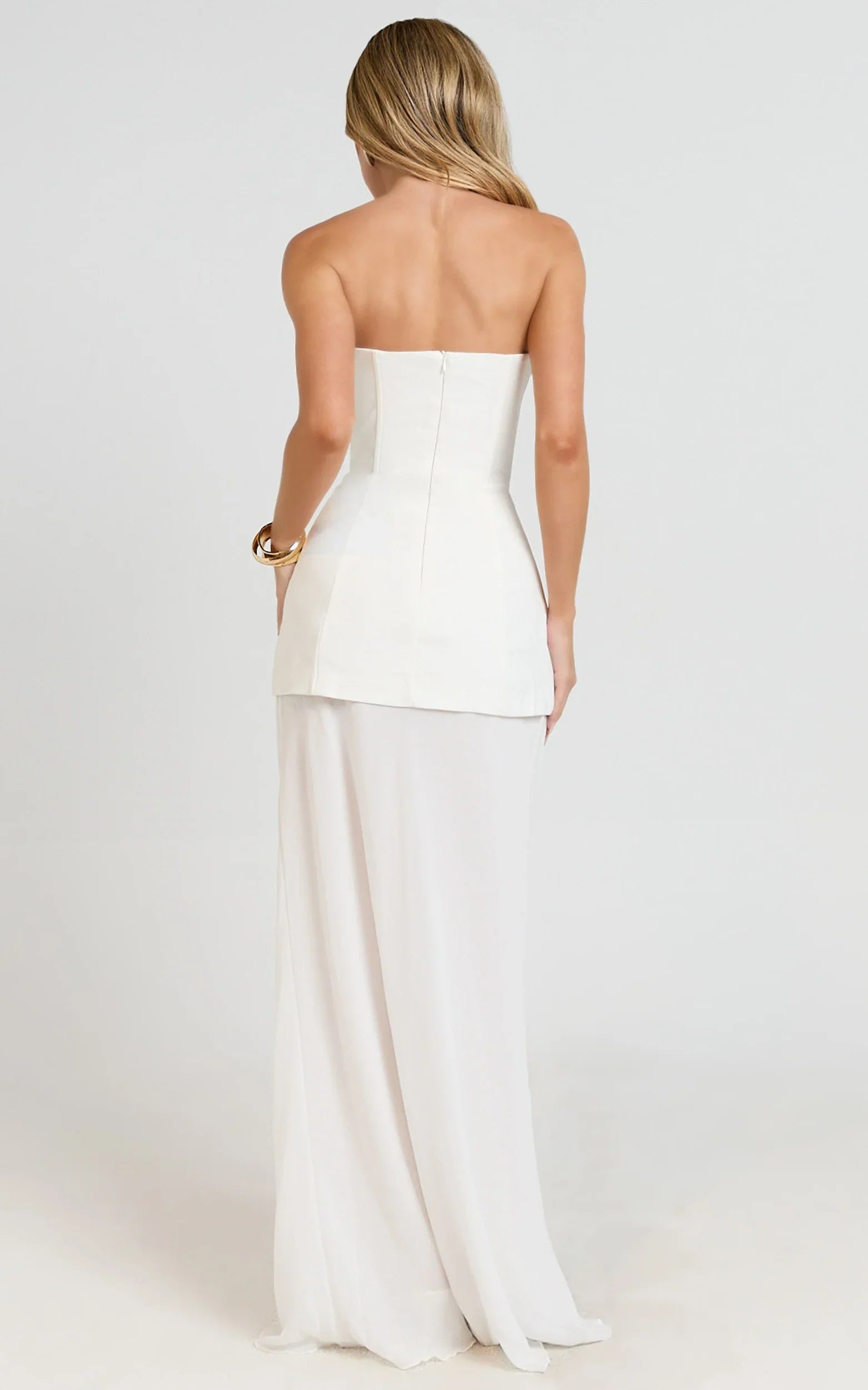 Keyla Maxi Dress Strapless Contrast Skirt Dress in Ivory