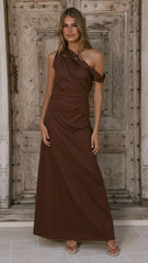 Larissa One Shoulder Maxi Dress Brown