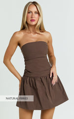 Donatella Mini Dress Strapless Drop Waist Dress in Chocolate