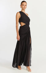 Darcy Maxi Dress One Shoulder Side Cut Out Gathered Dress in Black