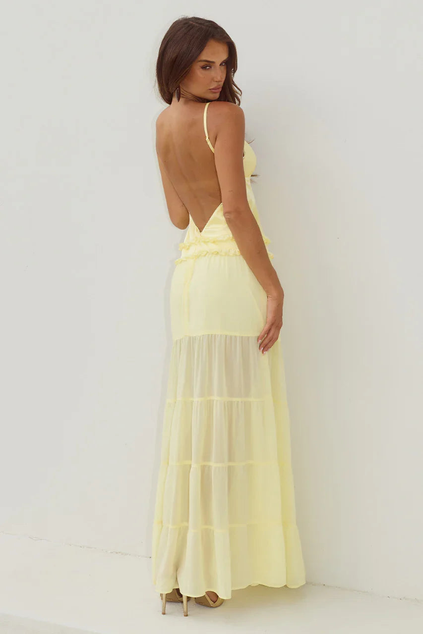 ROSETTA BACKLESS TIERED MAXI DRESS BUTTER