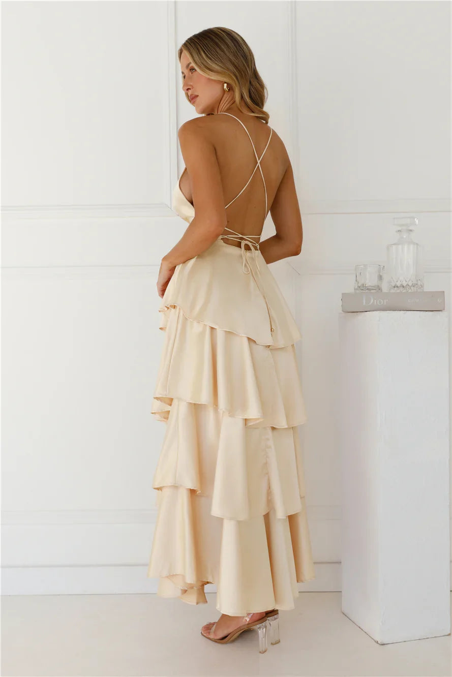 Party Of The Year Satin Maxi Dress Yellow