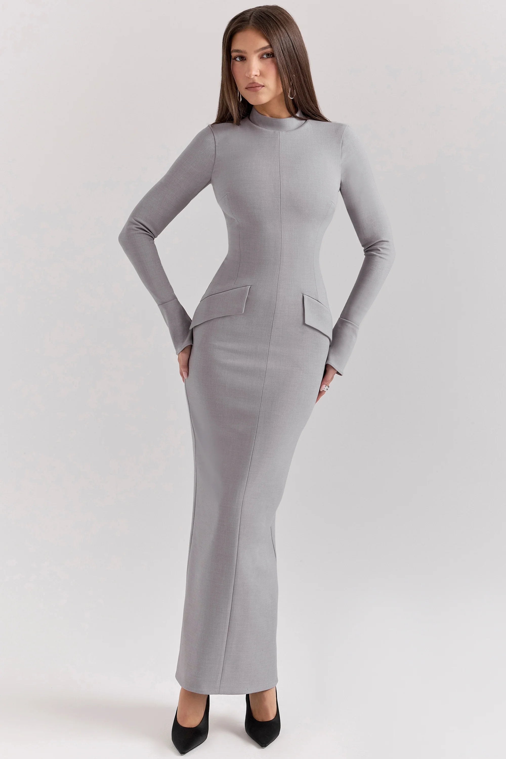 light grey bodycon maxi dress
