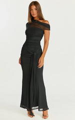 Nicolette Maxi Dress Cape Sleeve Off Shoulder Dress in Black