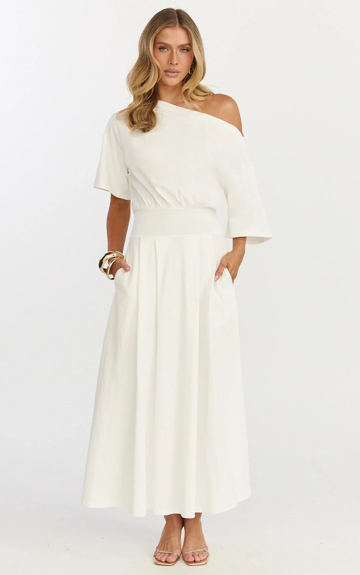 Tami Midi Dress Off Shoulder Dress in White