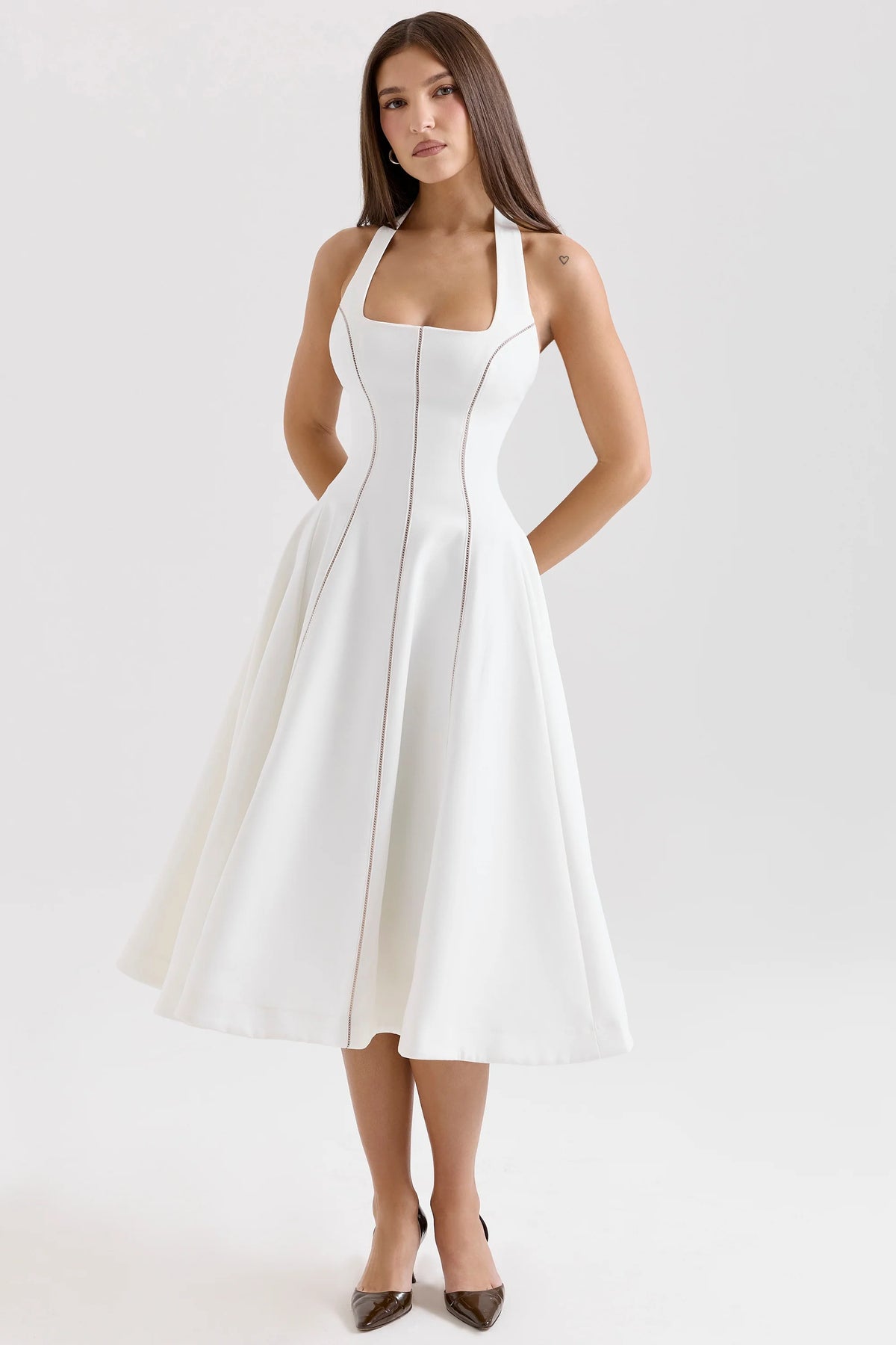ivory halter neck midi dress