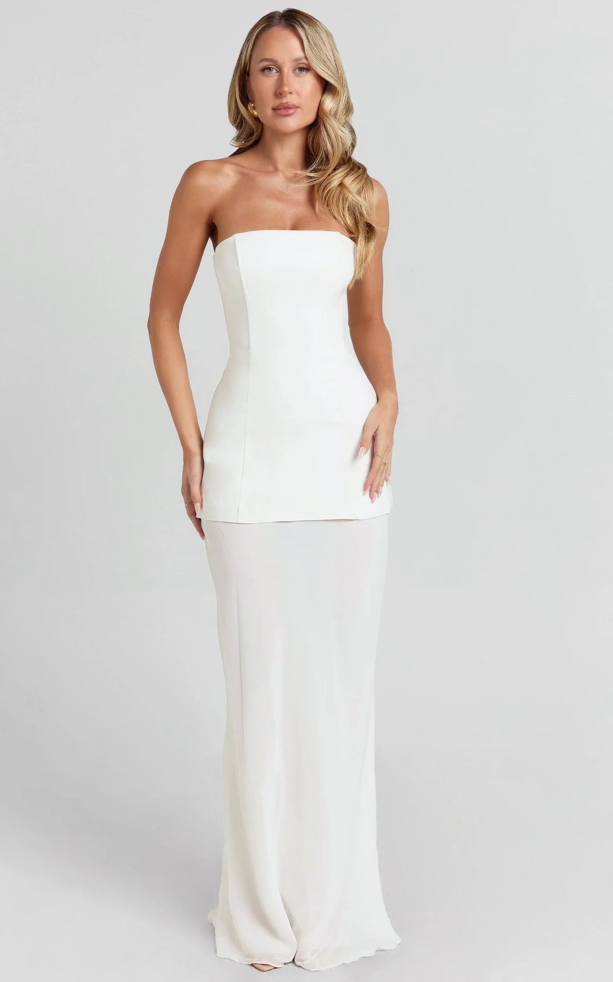 Keyla Maxi Dress Strapless Contrast Skirt Dress in Ivory