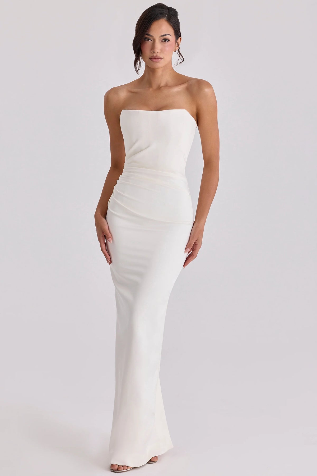 ivory satin strapless bridal gown