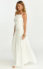 Cortez Maxi Dress Square Neck Button Down Dropped Waist Dress in White