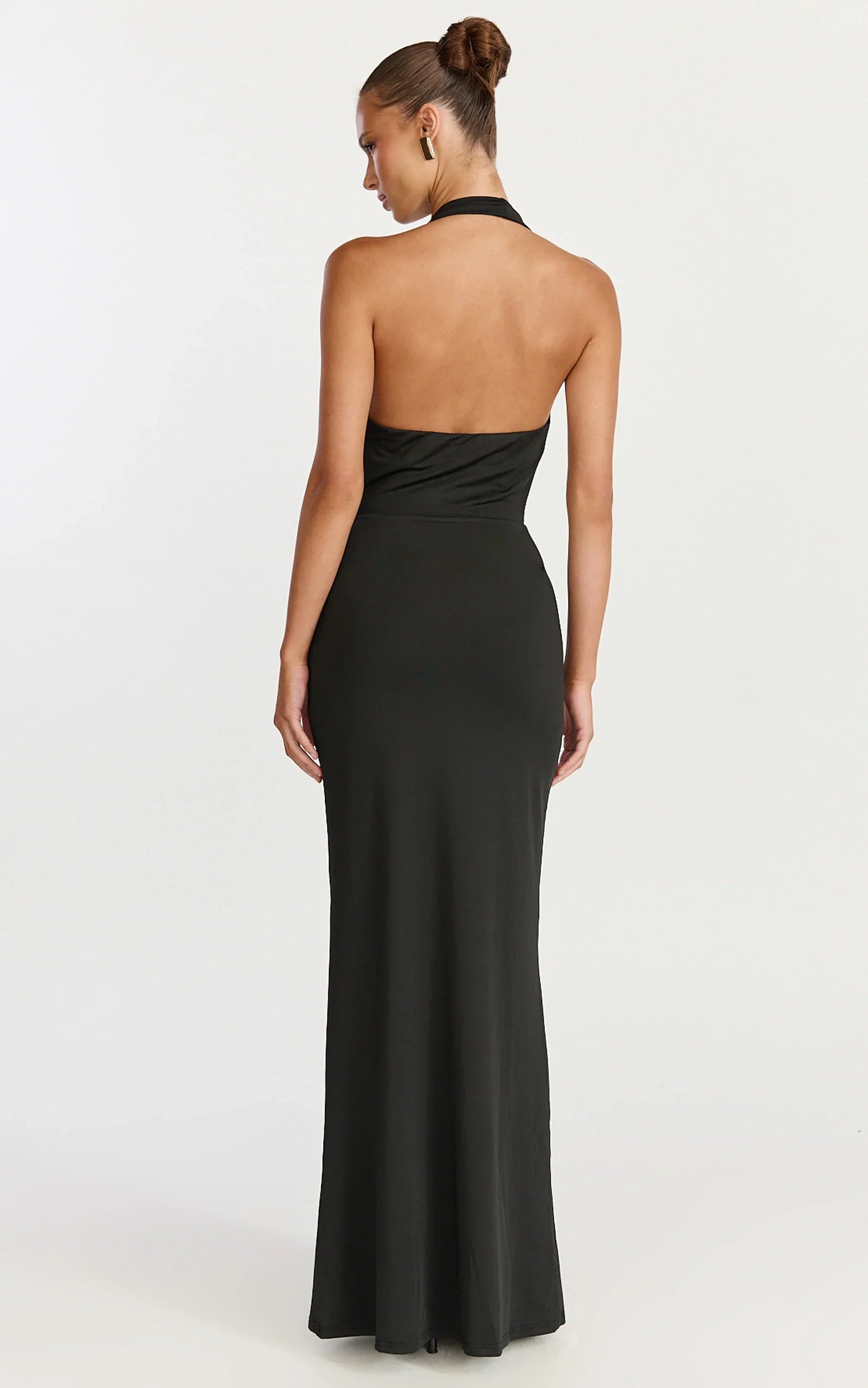 Sylvana Maxi Dress Cowl Halter Neck Bodycon Dress in Black