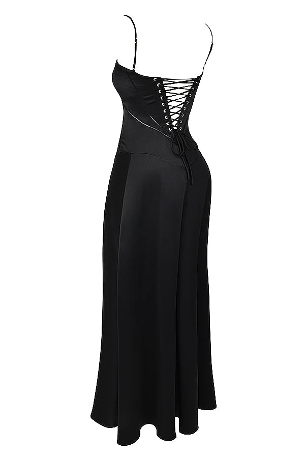 black lace up maxi dress