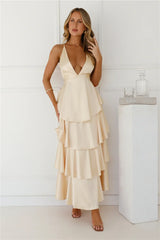 Party Of The Year Satin Maxi Dress Yellow