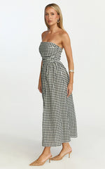 Polly Midi Dress Strapless Ruched Dress in Black Check