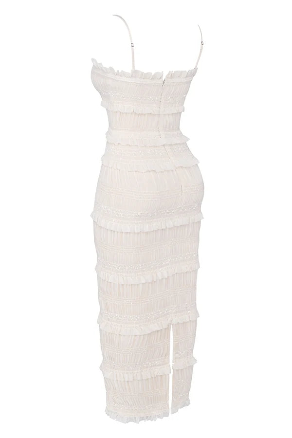 ivory sequin pleat maxi dress