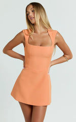 Sakura Mini Dress Square Neck Wide Strap A Line Skirt Dress in Orange
