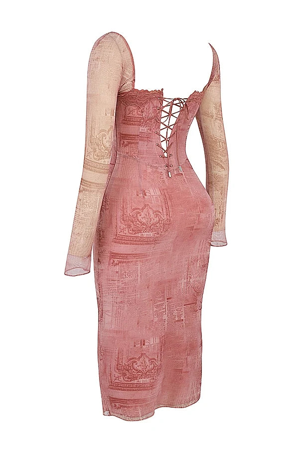 pink print corset dress