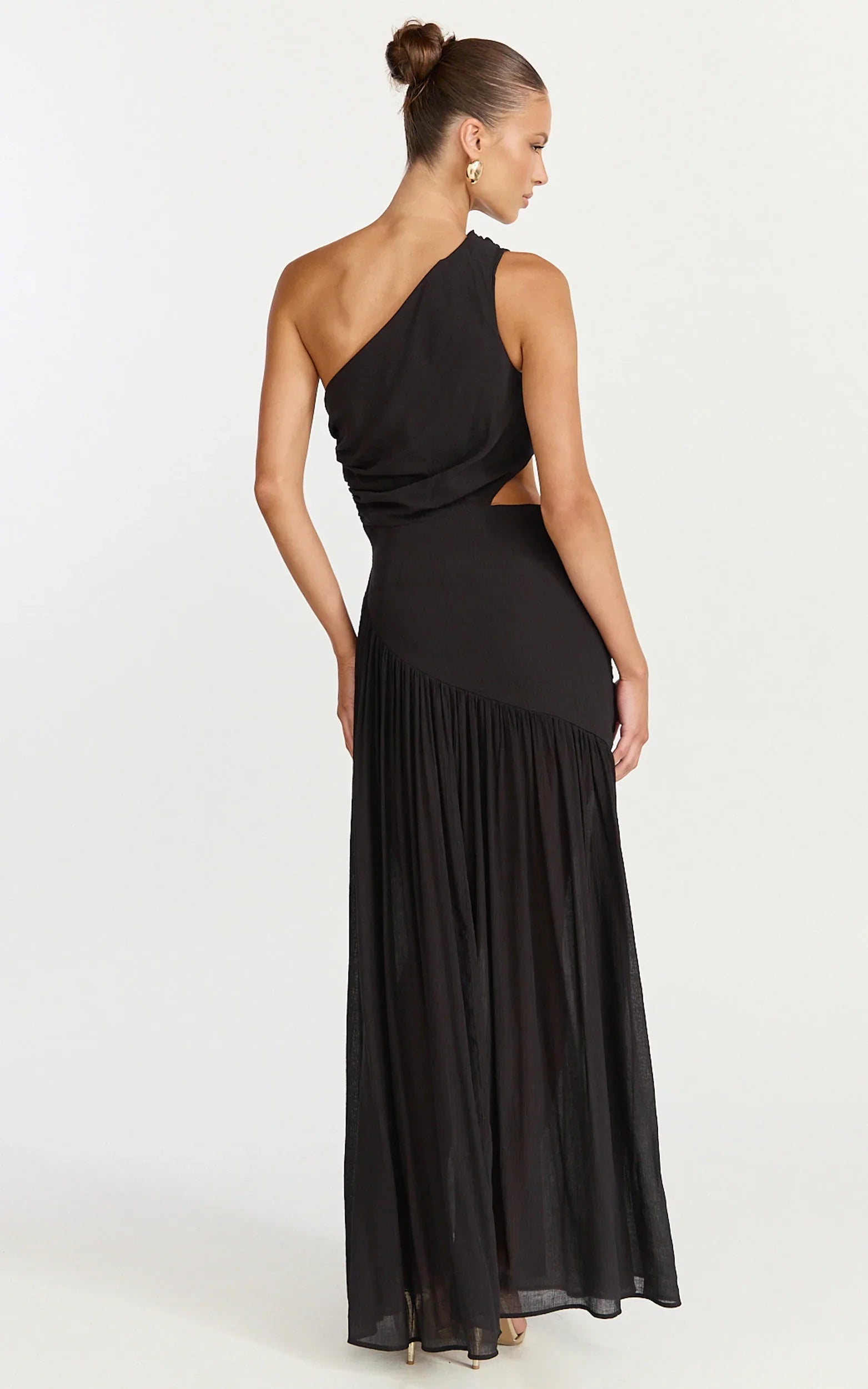 Darcy Maxi Dress One Shoulder Side Cut Out Gathered Dress in Black