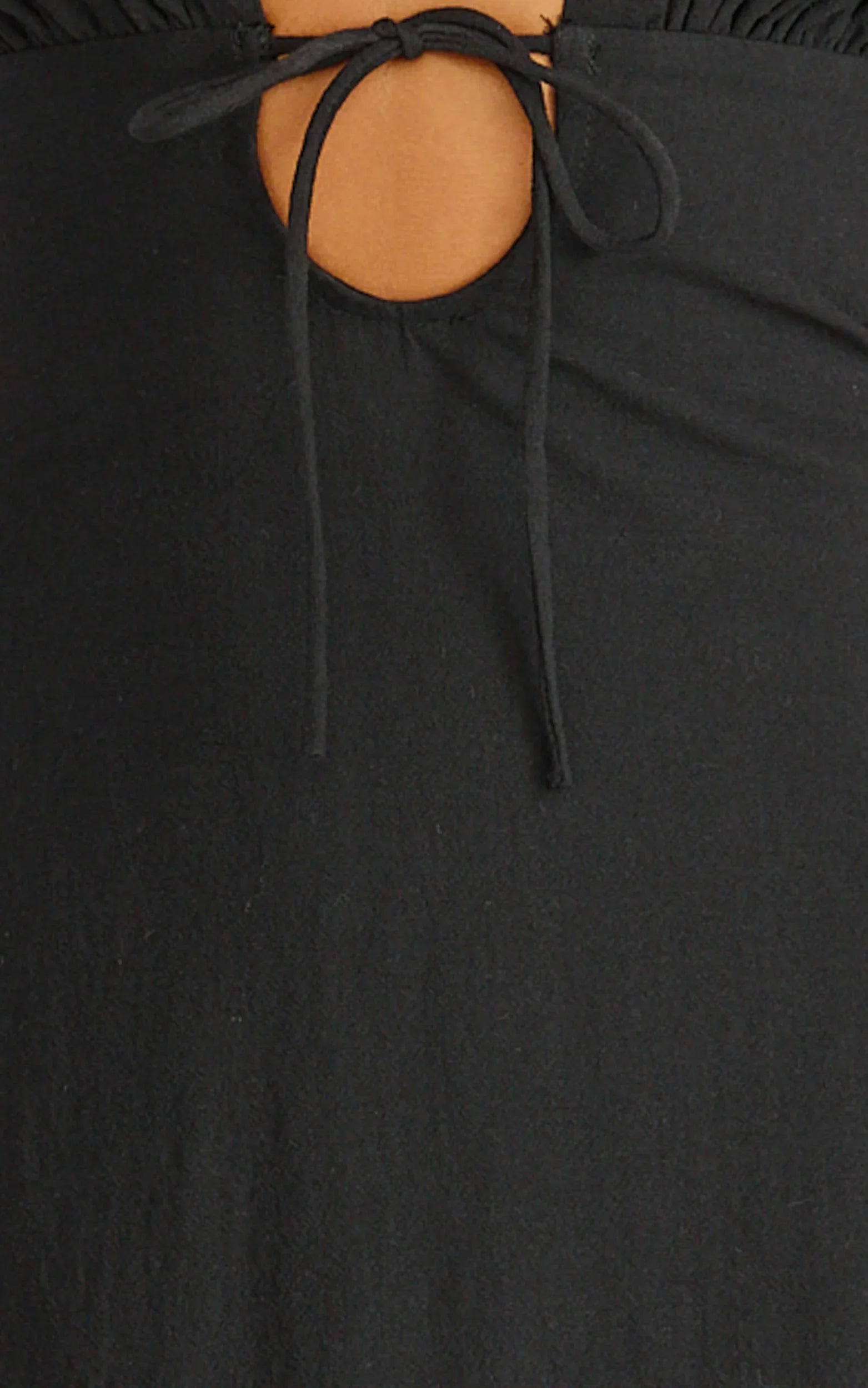 Silvena Midi Dress Plunge Neckline Tie Front A Line Dress in Black