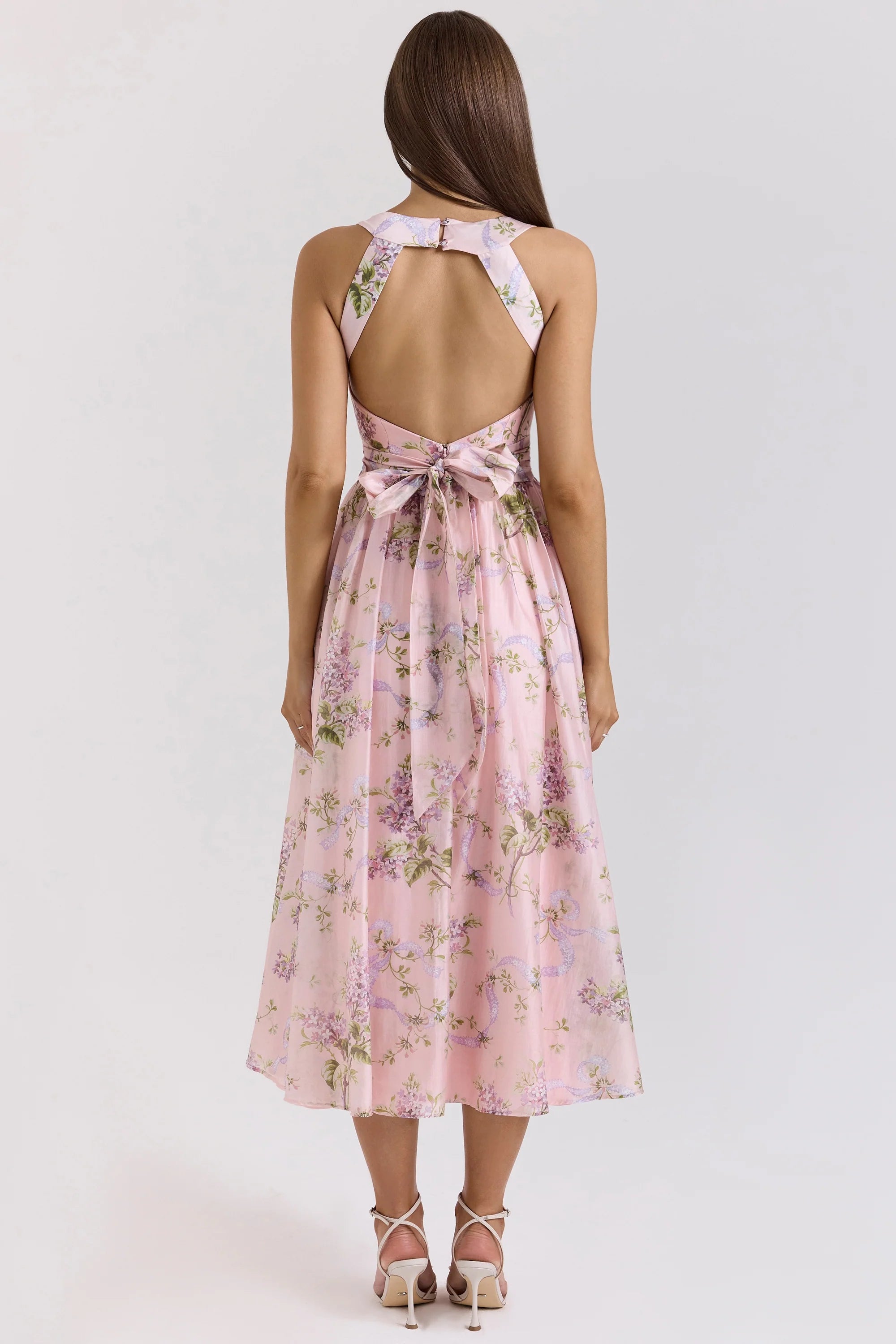 pink floaty chiffon midi sundress