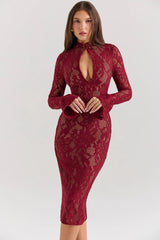 berry lace midi dress