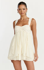 Juliette Mini Dress Ruffle Fit And Flare Dress in Cream