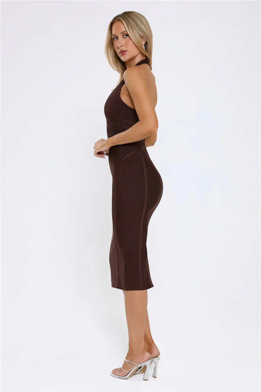 Not Your Girl Bandage Midi Dress Brown