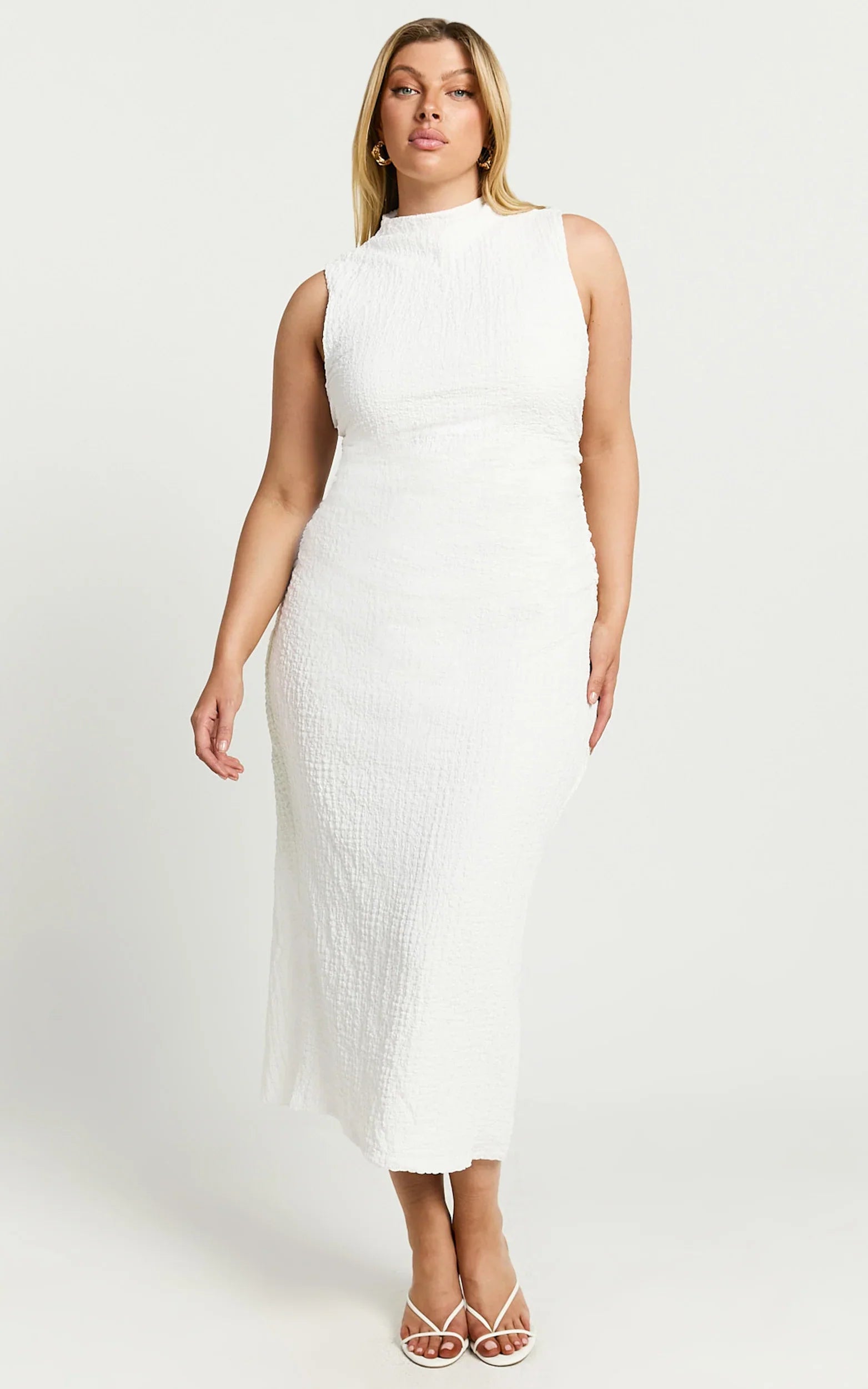 Aleks Midi Dress High Neck Bodycon Dress in Off White