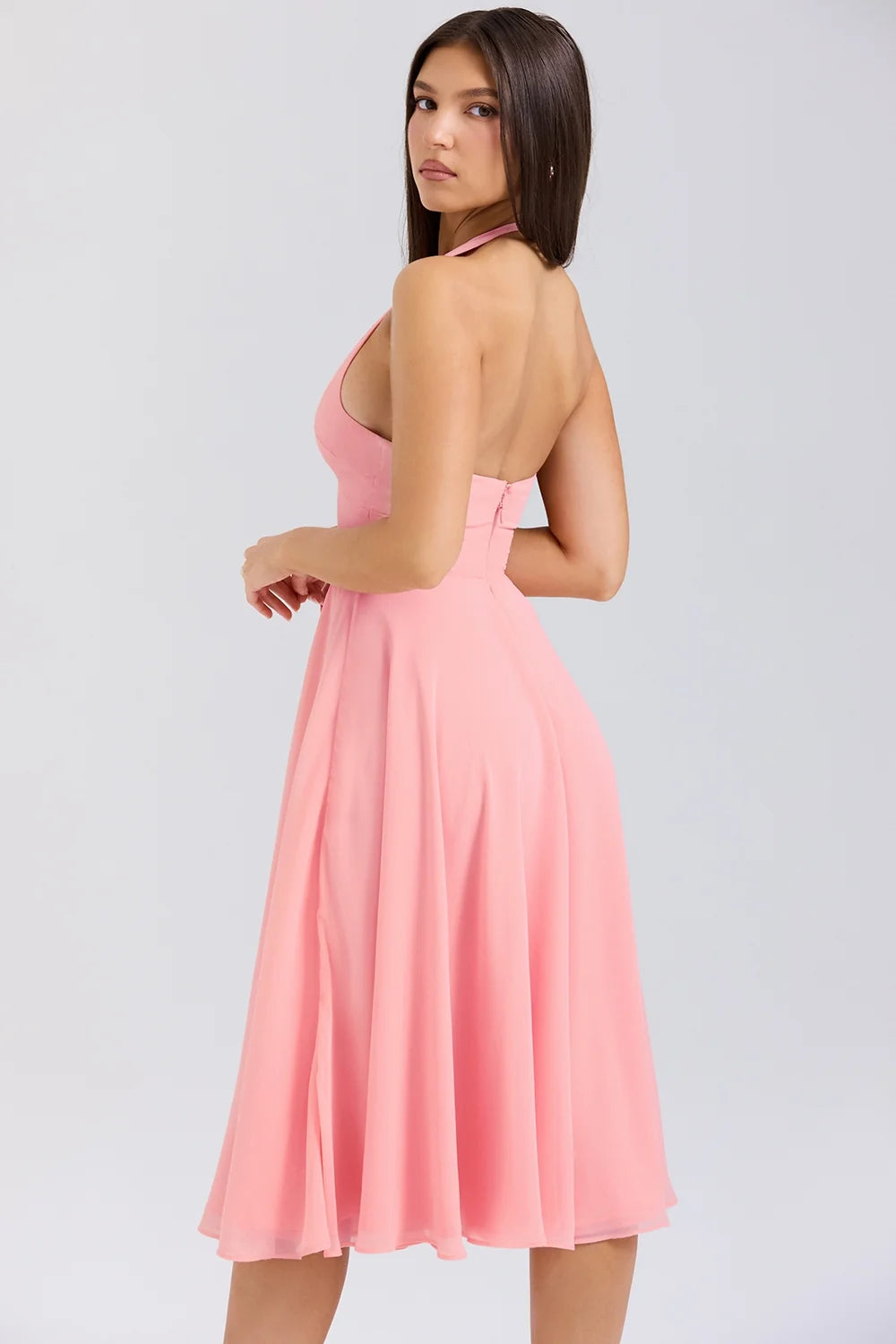 peach georgette halter sundress
