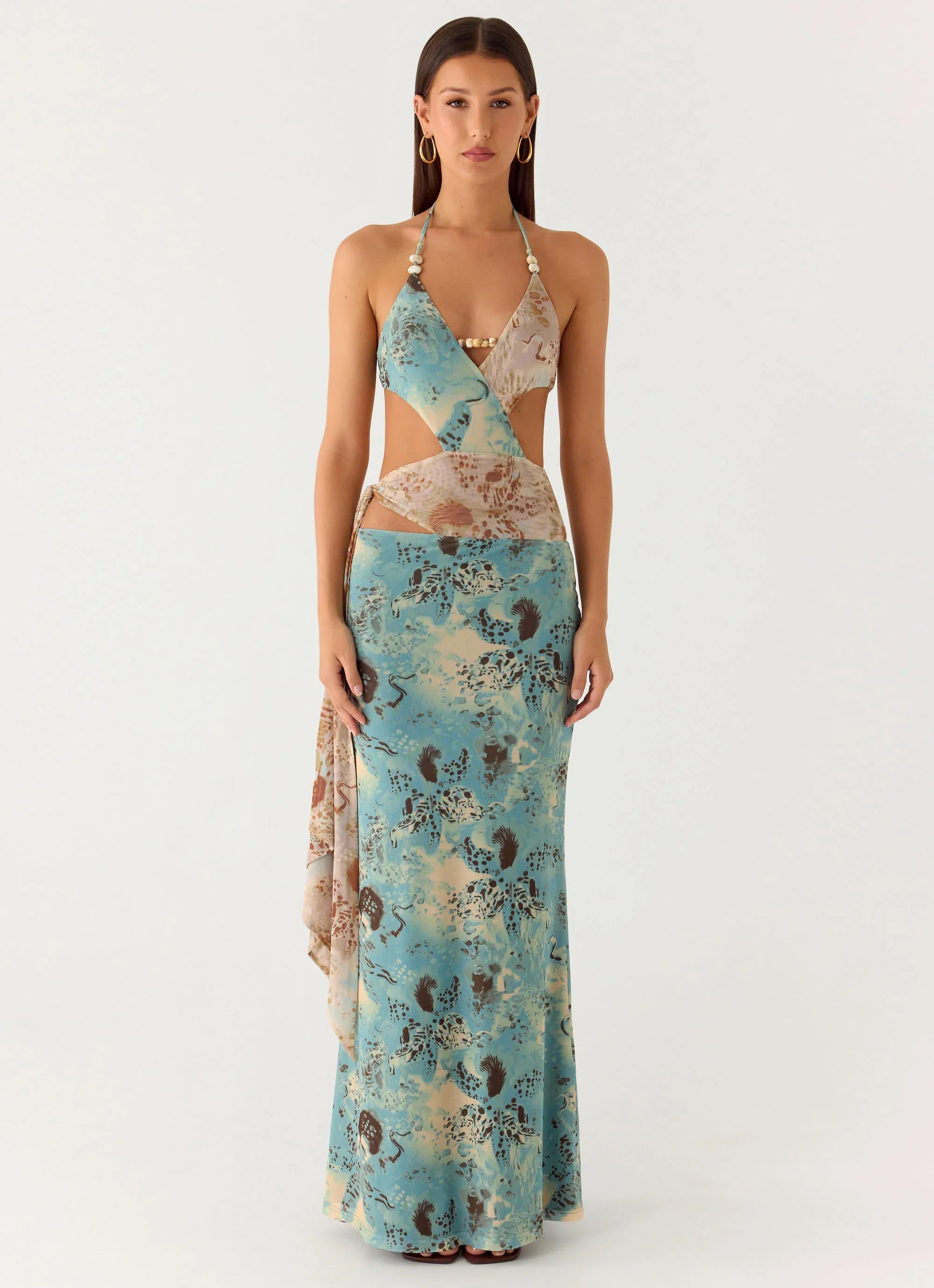 Rebel Beaded Maxi Dress Aqua Blur