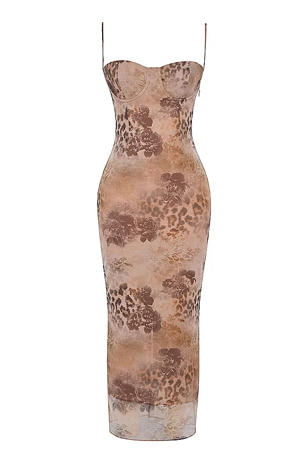 cream floral print maxi dress