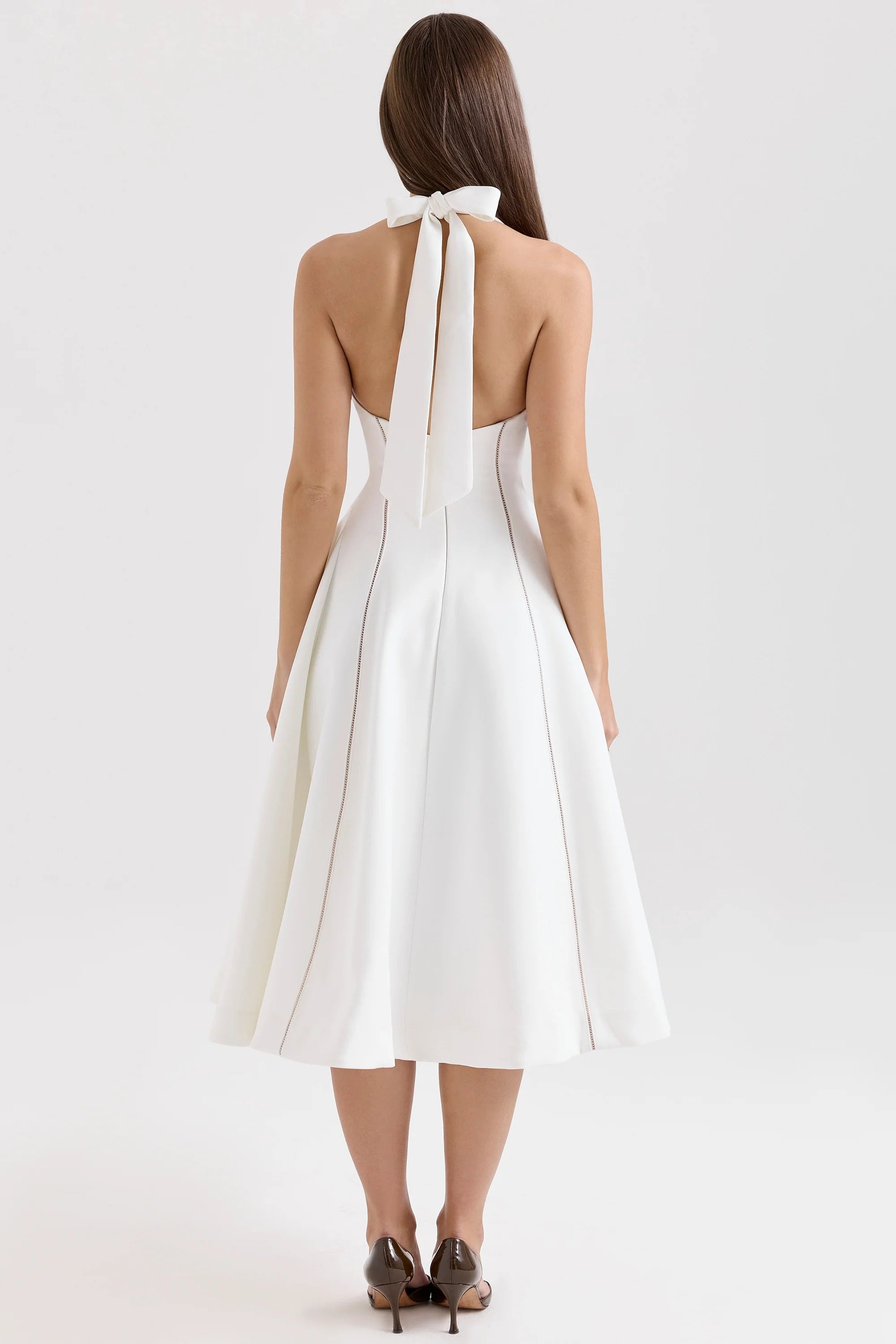 ivory halter neck midi dress
