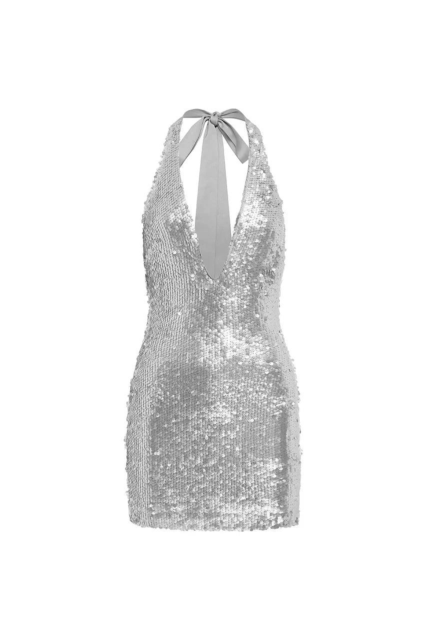 AQUARIA SEQUIN MINI DRESS SILVER